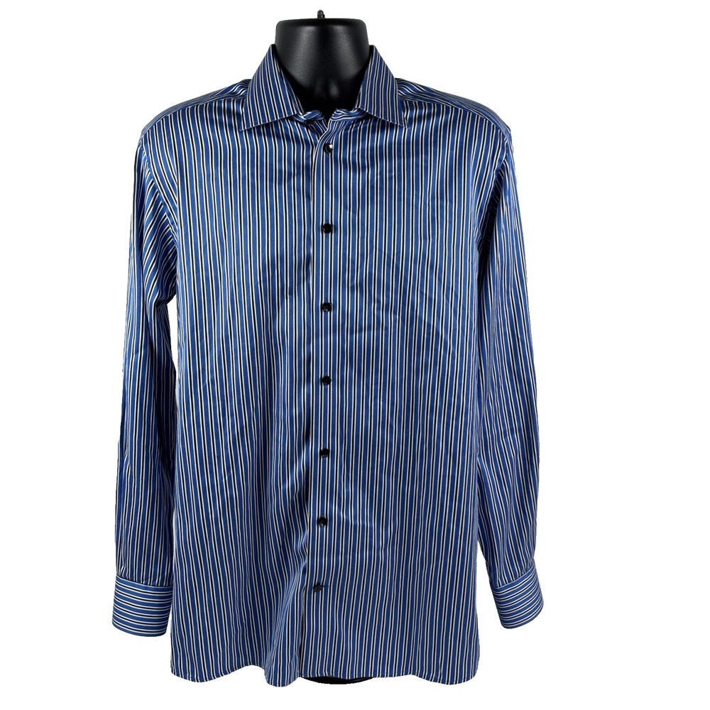 Mens Eton Contemporary Blue Striped Long Sleeve Dress Shirt Size 42 16.5 - Picture 4 of 10